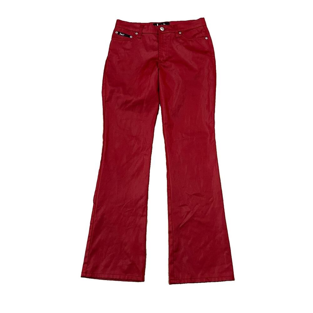 Y2K Burgundy Wet Look Shiny Low Rise Bootcut Pants LEI Jeans Size 7 Stretch-